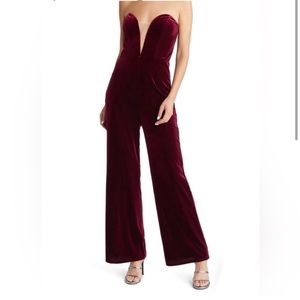 Lulus Fashion Agenda Burgundy Velvet Strapless Wide-Leg Jumpsuit